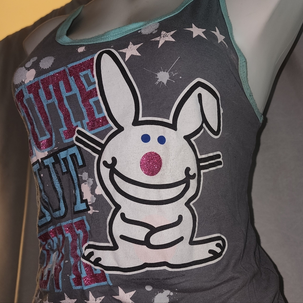 Used, Gray Racerback Tank Top with Cute But Evil Graphic - Picture 4 of 7